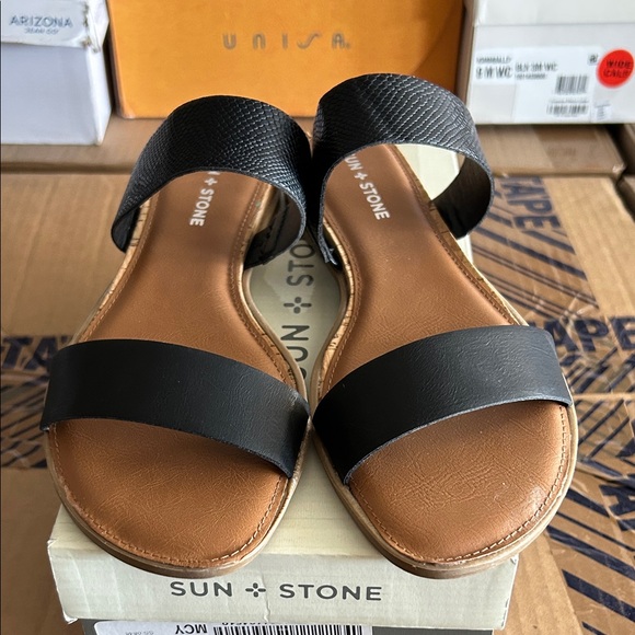 Sun + Stone Black and Tan Women's Sandals - Picture 2 of 4